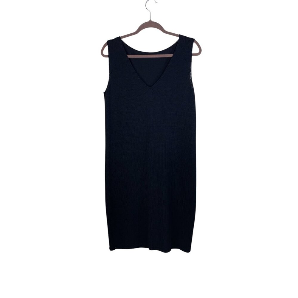 St. John Collection Black Sleeveless Santana Knit Dress V-Neck Medium